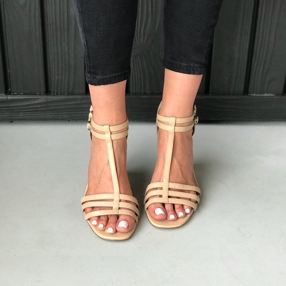 Anthropologie Shoes - Perfect Nude Leather T Strap Stiletto Heel Sandal